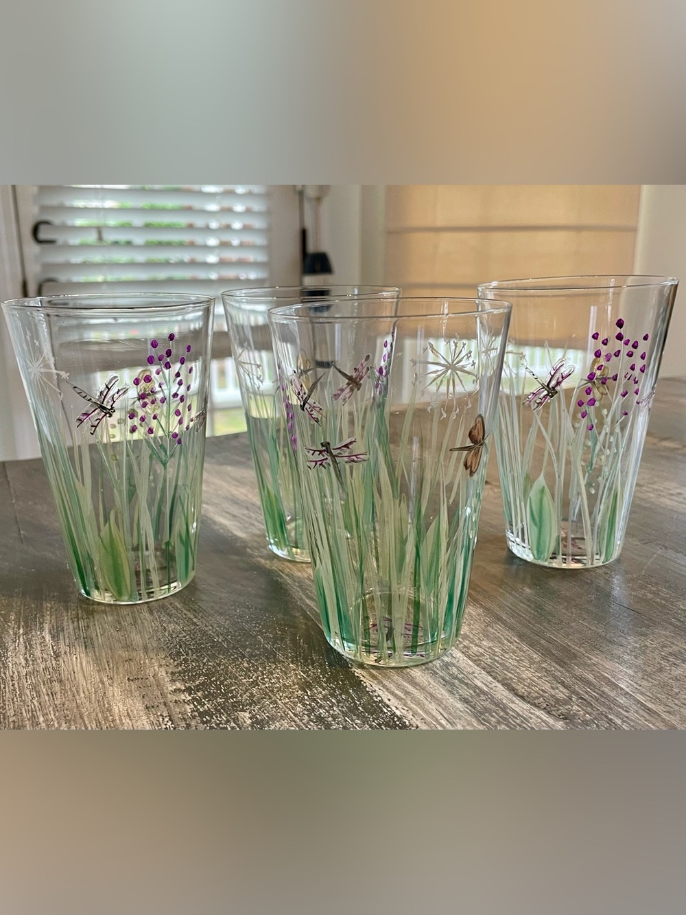 Dragonfly & Butterfly Art Glass Tumblers, Set of 4 - Picture 3 of 8